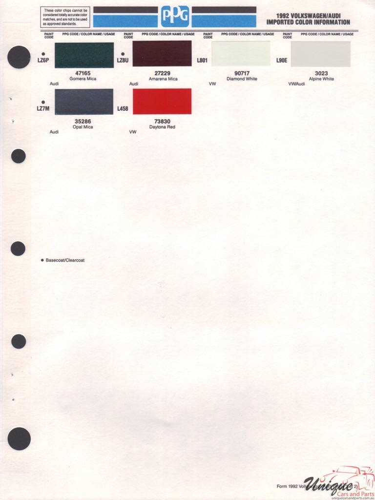 1992 Volkswagen Paint Charts PPG 2